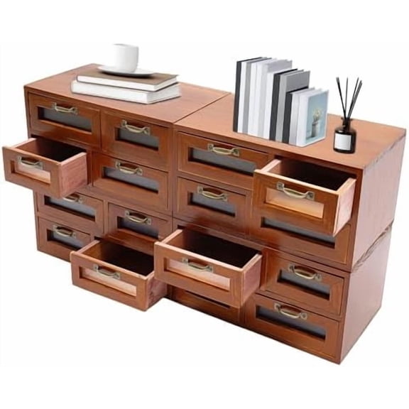 16-Drawer Wooden Desk Organizer, Vintage Desktop Drawer Box Rustic Stackable Craft Storage Drawers Multi Level Countertop Storage Organizer, Apothecary Cabinet$$Home Decor, Kitchen, & Other