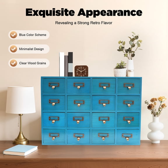 16 Drawers Apothecary Cabinet, Apothecary Chests and Cabinets, Herb Storage Box, Wooden Desk Drawer Organizer