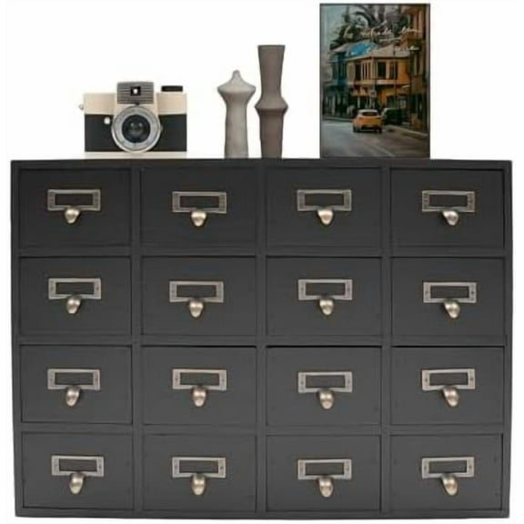 16 Drawers Apothecary Cabinet, Library Card Catalog Cabinet Tabletop Apothecary Chests and Cabinets Herb Storage Box Wooden Desk Drawer Organizer for living room traditional Chinese medicines shop