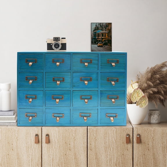16 Drawers Library Card Catalog Cabinet with Labels Apothecary Cabinet Tabletop