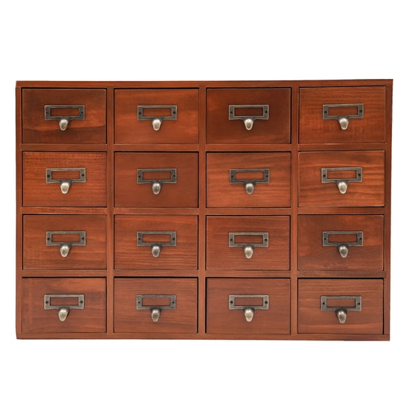 16 Drawers Wood Apothecary Medicine Cabinet, Label Holder Organizer, Wooden Desk Drawer Organizer Medicine Vintage Furniture