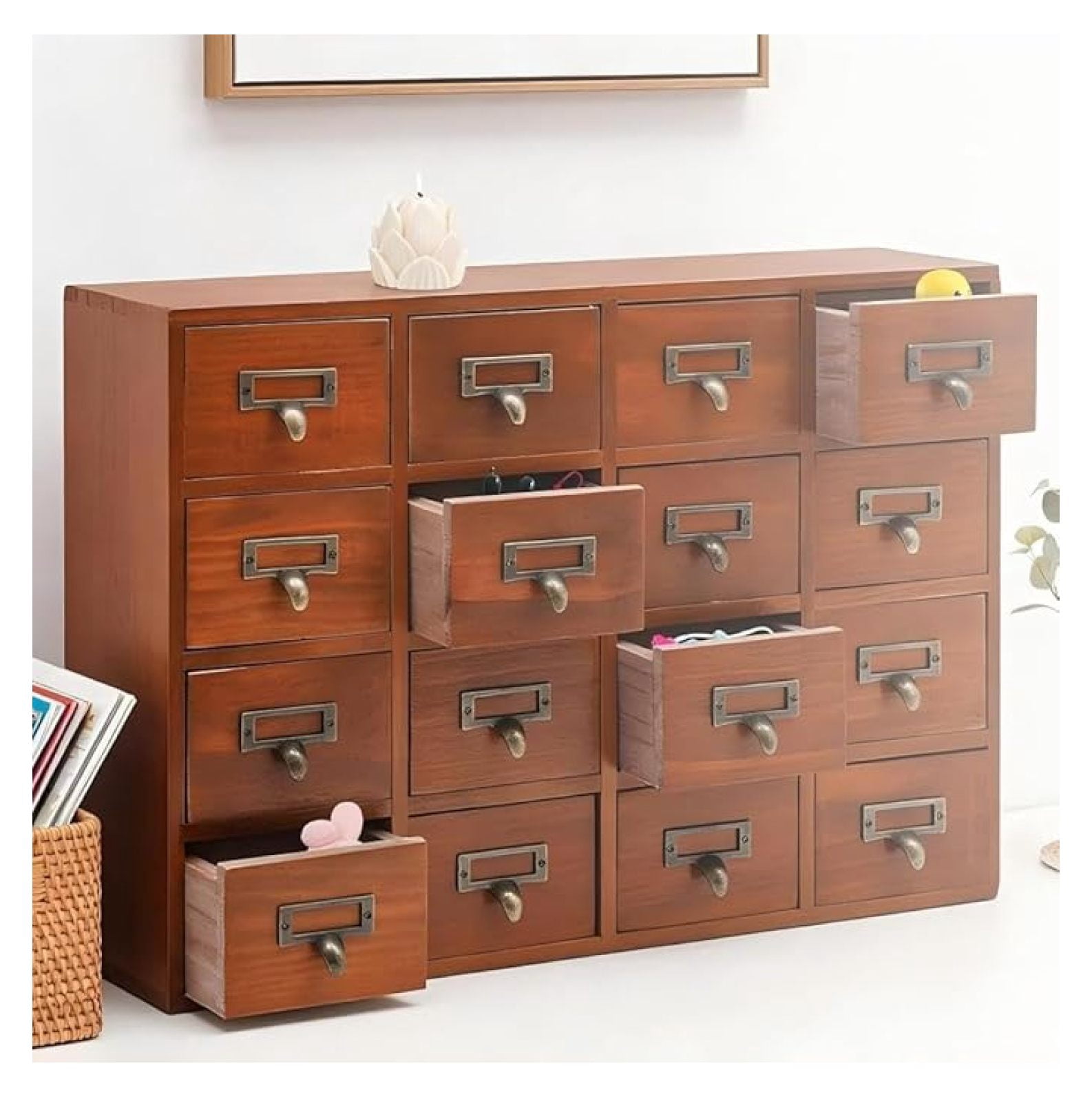 16 Drawers Wooden Storage Box,Traditional Vintage Library Card Catalog ...
