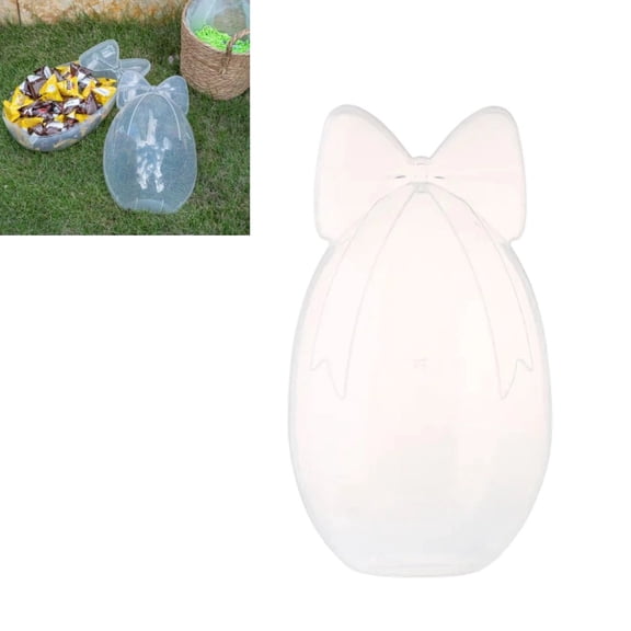 16" Easter Jumbo Egg with Bow Container, Clear, Easter Eggs Large Fillable Eggs Plastic Empty Bauble Balls for Candy Chocolate Easter Day Hunting Wedding Party Favors DIY Craft Supply