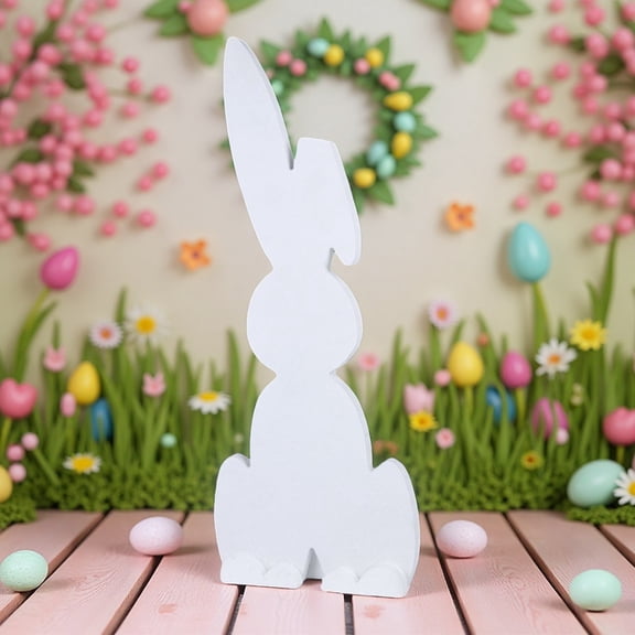 16" Easter Spring Craft Kit for Adults & Kids, Unfinished Wood Rabbit Slice to Paint, Wooden Home Decor, Spring Holiday Ornaments