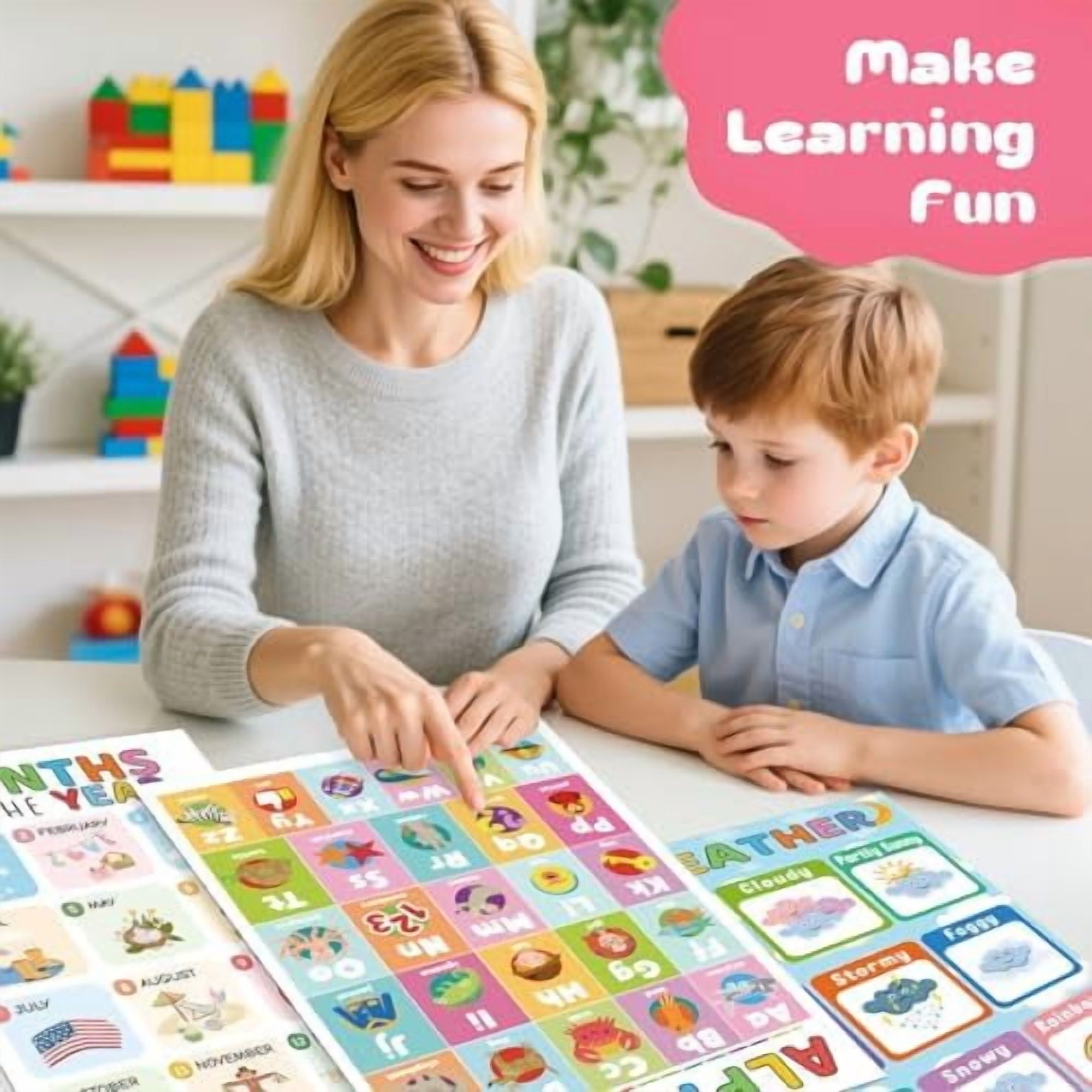 16 Educational Posters for Toddlers 1-3, Laminated Classroom Learning Posters for Kids 3-5, Kindergarten Classroom Must Haves, Preschool Homeschool Supplier Materials Alphabet Number Chart Classr