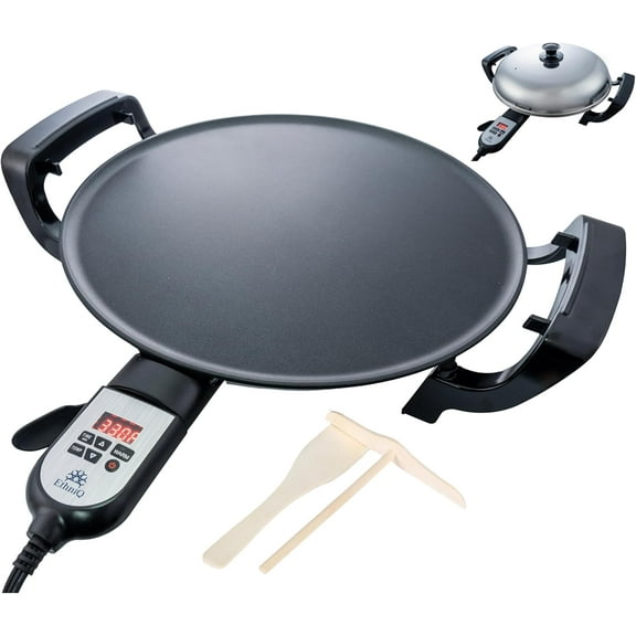 16" Electric Griddle for Ethiopian Injera, Somalian Anjero, Crepe, Lefse, Mogogo, Mitad, Pancake Teff Maker - Adjustable Digital Heat Control - Non-Stick Surface - Even Heat Distribution