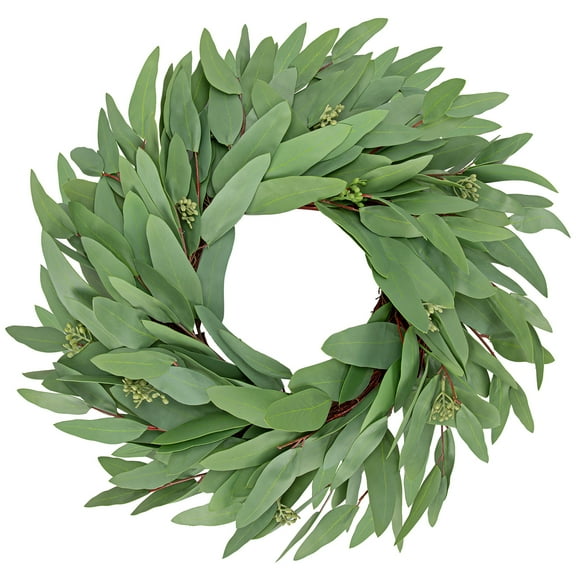 16" Eucalyptus Leaf Wreath Artificial Plants Fake Greenery Plant Spring Summer Wreath Home Decor Farmhouse Front Door Porch Wall Holiday