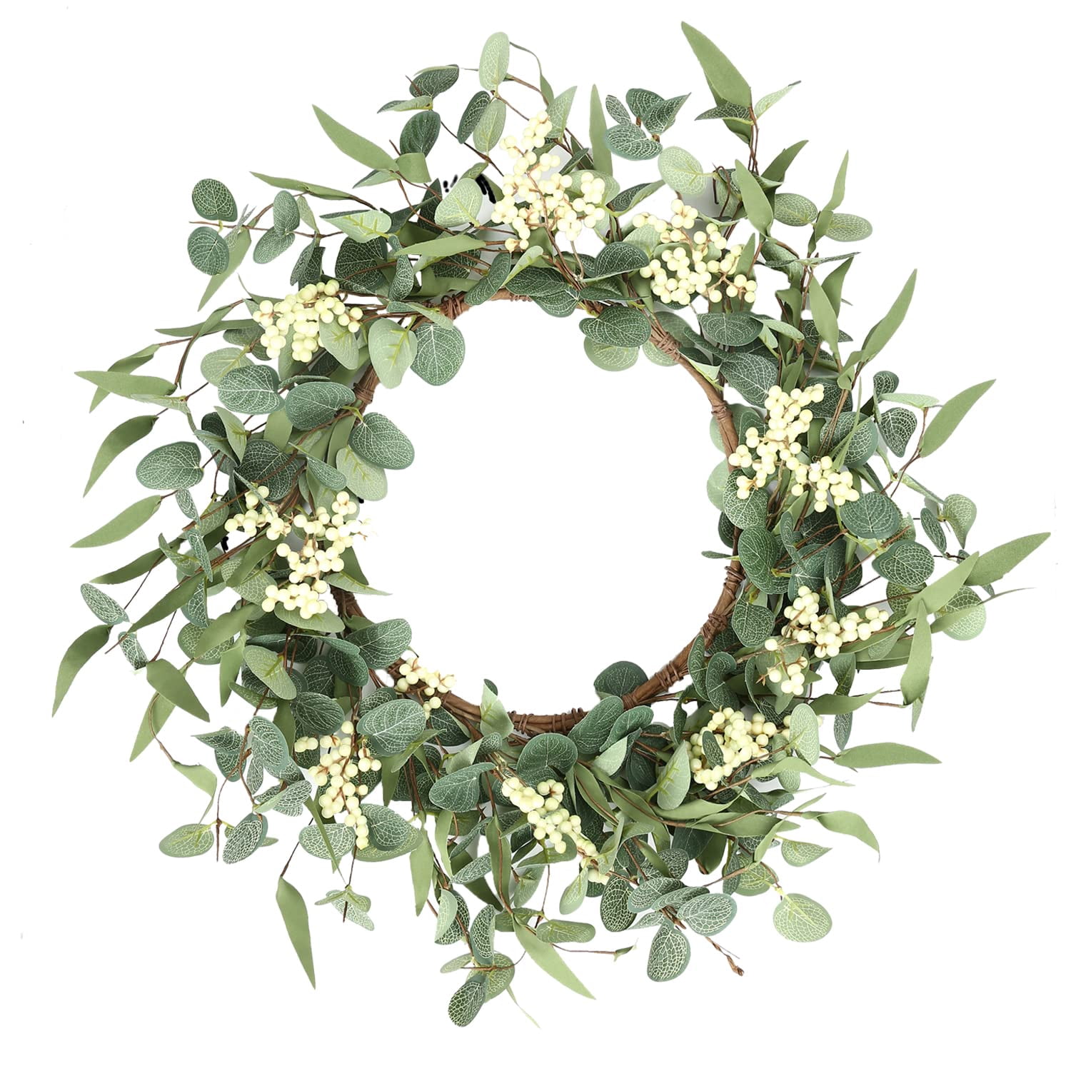 16'' Eucalyptus Wreath for Front Door, Porch, Window - Green Decor for Home, Farmhouse - Spring, Summer, Fall, All Seasons