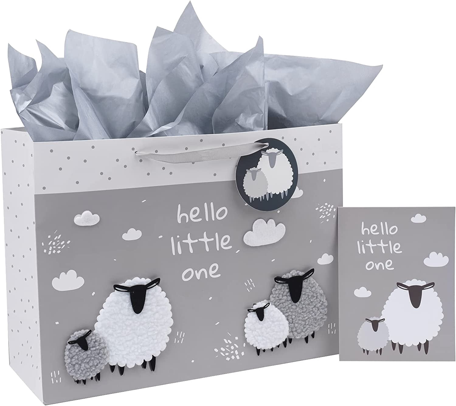 ROSYJUNE 13 Inch Large Baby Gift Bag Set - Includes Tissue Paper & Greeting Card For Baby Showers & Birthdays