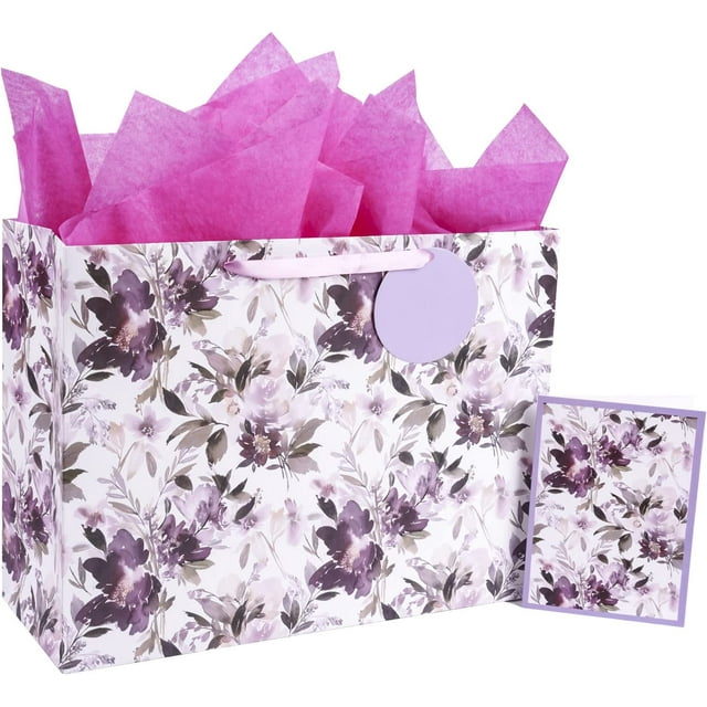16" Extra Large Gift Bag with Gift Card and Tissue Paper Purple