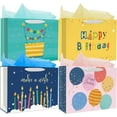 thumbnail image 1 of 16" Extra Large Happy Birthday Gift Bags with Tissue Paper, 4 Pack Paper Gift Bags with Handles for Birthday Present Gift Wrap, 4 Designs, 1 of 7