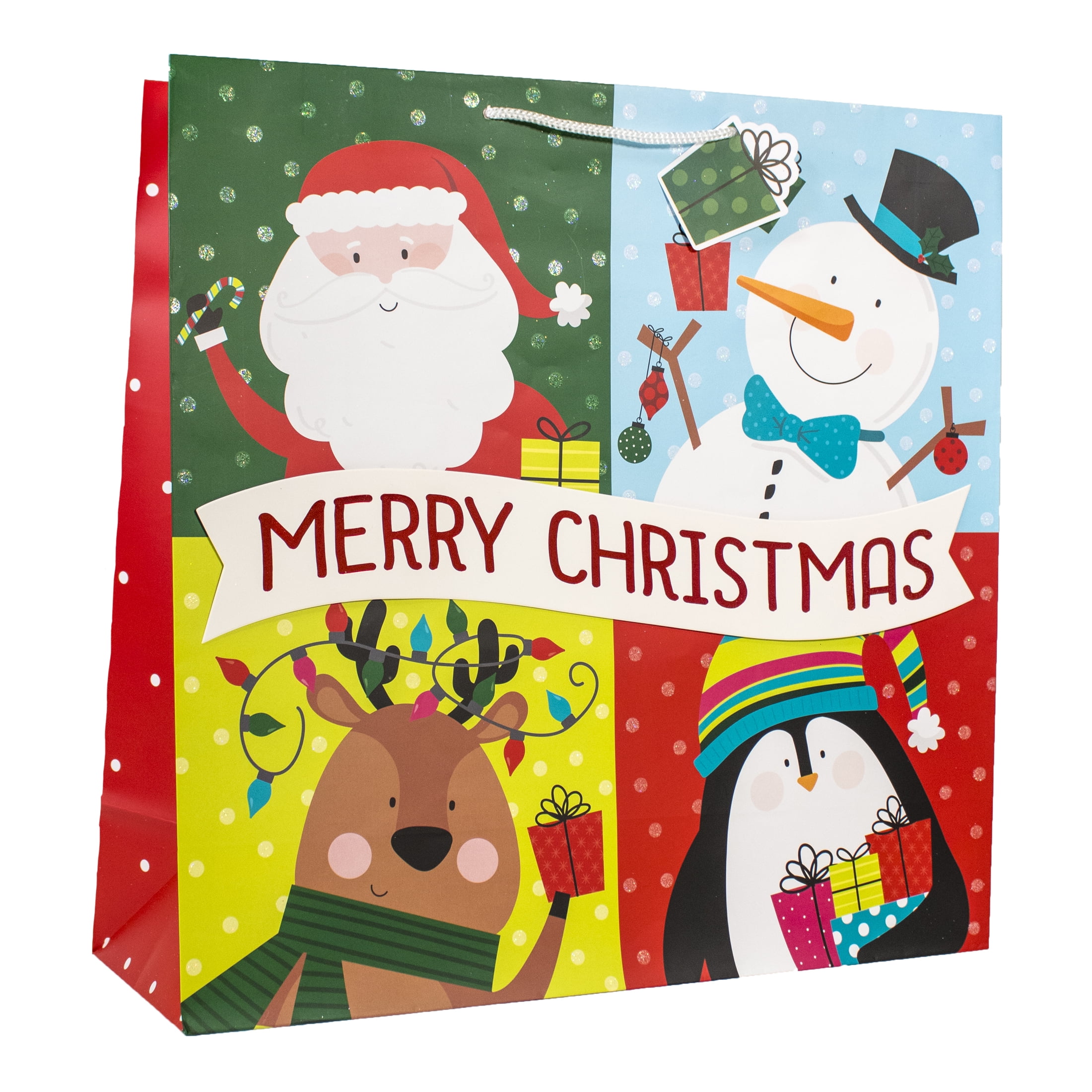 16" Extra Large Square Paper Gift Bag, MultiColor Character, Christmas