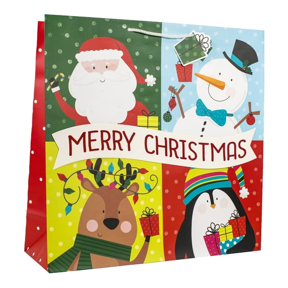 16" Extra Large Square Paper Gift Bag, Multi-Color Character, Christmas, Holiday Time (1-Count)