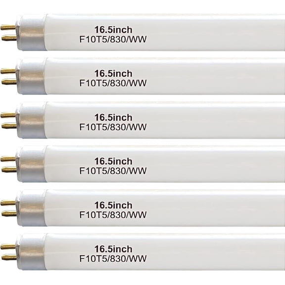 16" F10T5/830/L Fluorescent Light Bulb Replacement for Jasco,,Linear T5 10W 3000K Warm White Bulbs,G5 Miniature Bipin Base,(6 Pack)