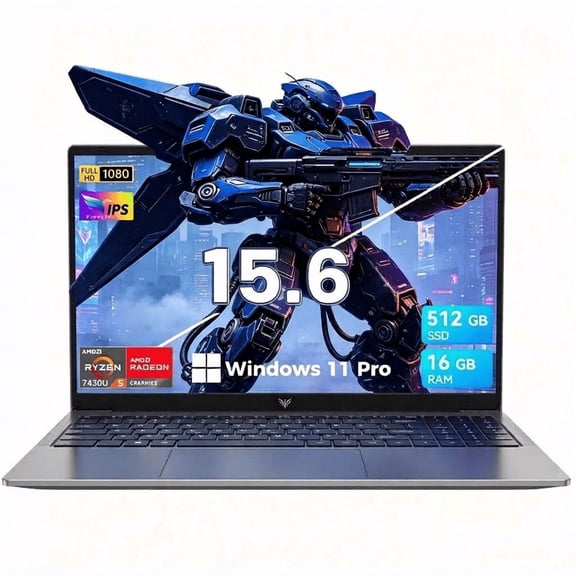 Gaming Laptop 15.6" FHD, AMD R5 7430U, 16GB RAM, 512GB SSD, Windows 11 Pro - Grey