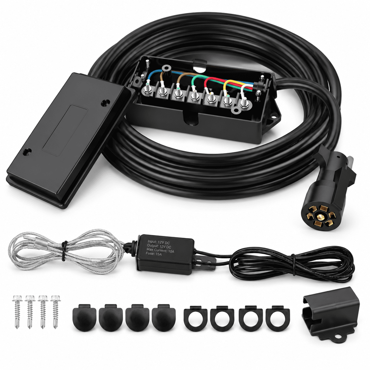 Junction Bar Kit 16 FT 7 Way Trailer Cord with 7 Gang Junction Box Kit for Automotive ...