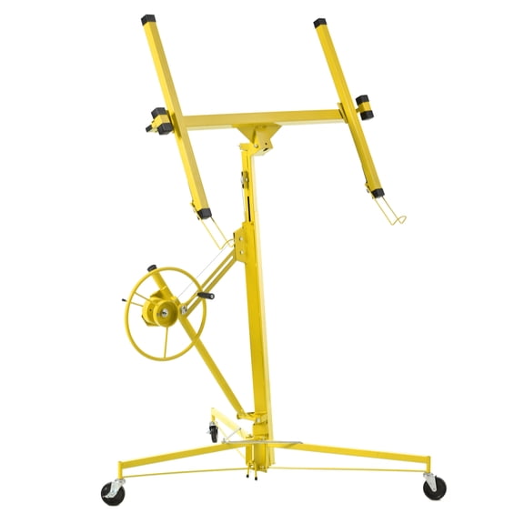 16 FT Drywall Lift Panel Rolling Hoist Jack Lifter Sheetrock, Drywall Lifting Construction Tools Caster Wheel with Adjustable Telescopic Arm, 16"-Yellow,