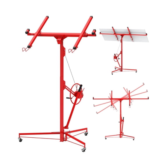 16 FT Heavy Duty Drywall Lift Hoist, 150 Lbs Capacity Adjustable Telescoping Panel Jack with 360 Swivel & Locking Wheels for Ceiling & Wall Installation