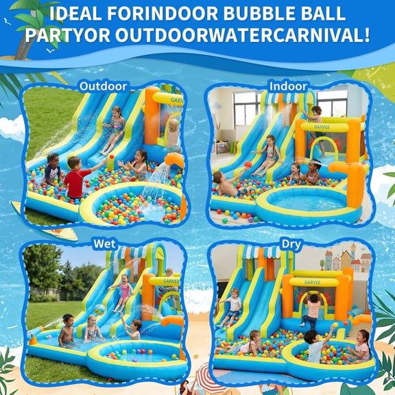16 FT Inflatable Water Slide Park – 9-in-1 Backyard Bounce House with Dual Racing Slides, Climbing Wall, Trampoline, Splash Pool, Water Squirter, Basketball Hoop, Hexagonal Dragon Theme