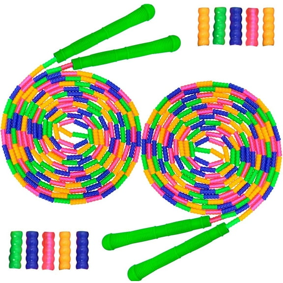 16 FT Long Jump Rope(2 PACK), Double Dutch Jump Rope, Soft Beaded Skipping Rope for Kids Adults, Plastic Segmented Jump Rope, Long Enough for 4-5 Jumpers(Rainbow) (Style 1)