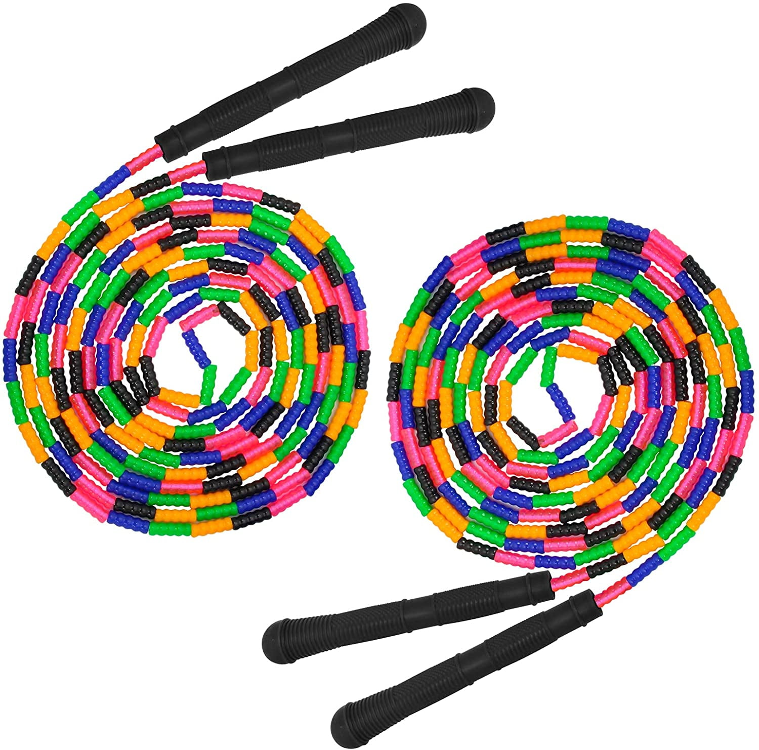 16 FT Long Jump Rope(2 PACK), Double Dutch Jump Ropes, Soft Beaded Skipping for Kids Adults, Plastic Segmented Long Enough for 4-5 Jumpers