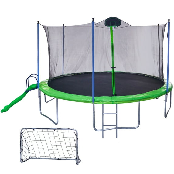16 FT Trampoline with Safe Enclosure Net and 6 W-Shaped Legs, 280 lbs Capacity and Double-Door Desigh, Outdoor Fitness Trampoline with Waterproof Jump Mat Ladder for Indoor Park Kindergarte