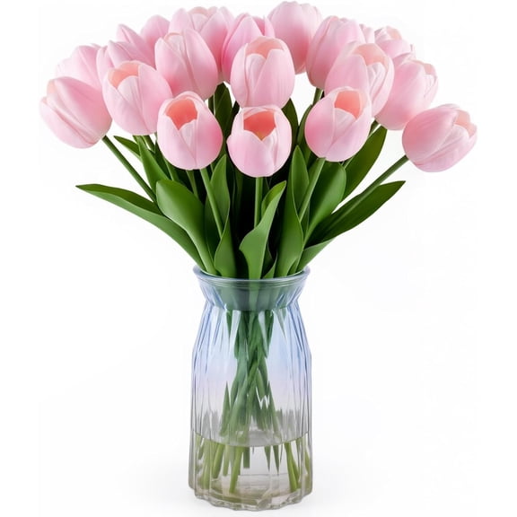 16" Fake Tulips Artificial Flowers, 20PCS Real Touch Fakes Tulip Plants for Bridesmaid Bouquet and Wedding Ceremony Festivals Anniversary Bridal Rehearsal Party Bar Table Decor-Pink