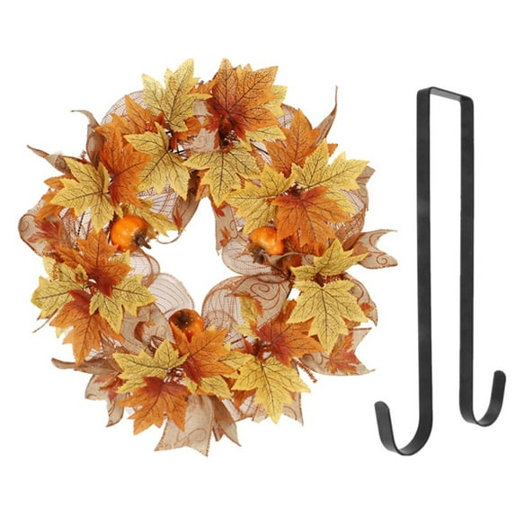 16" Fall Wreath for Front Door Decorations, Artificial Autumn Wreath with Hanger Maple Leaves for Christmas Harvest Thanksgiving Halloween for Indoor and Outdoor Decor
