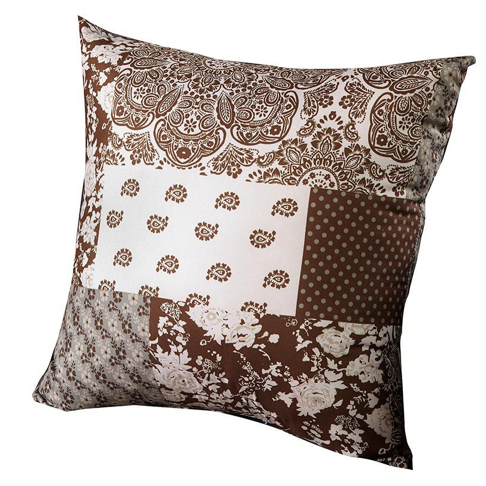 16" Chocolate and Brown Farmhouse Patchwork Accent Pillow