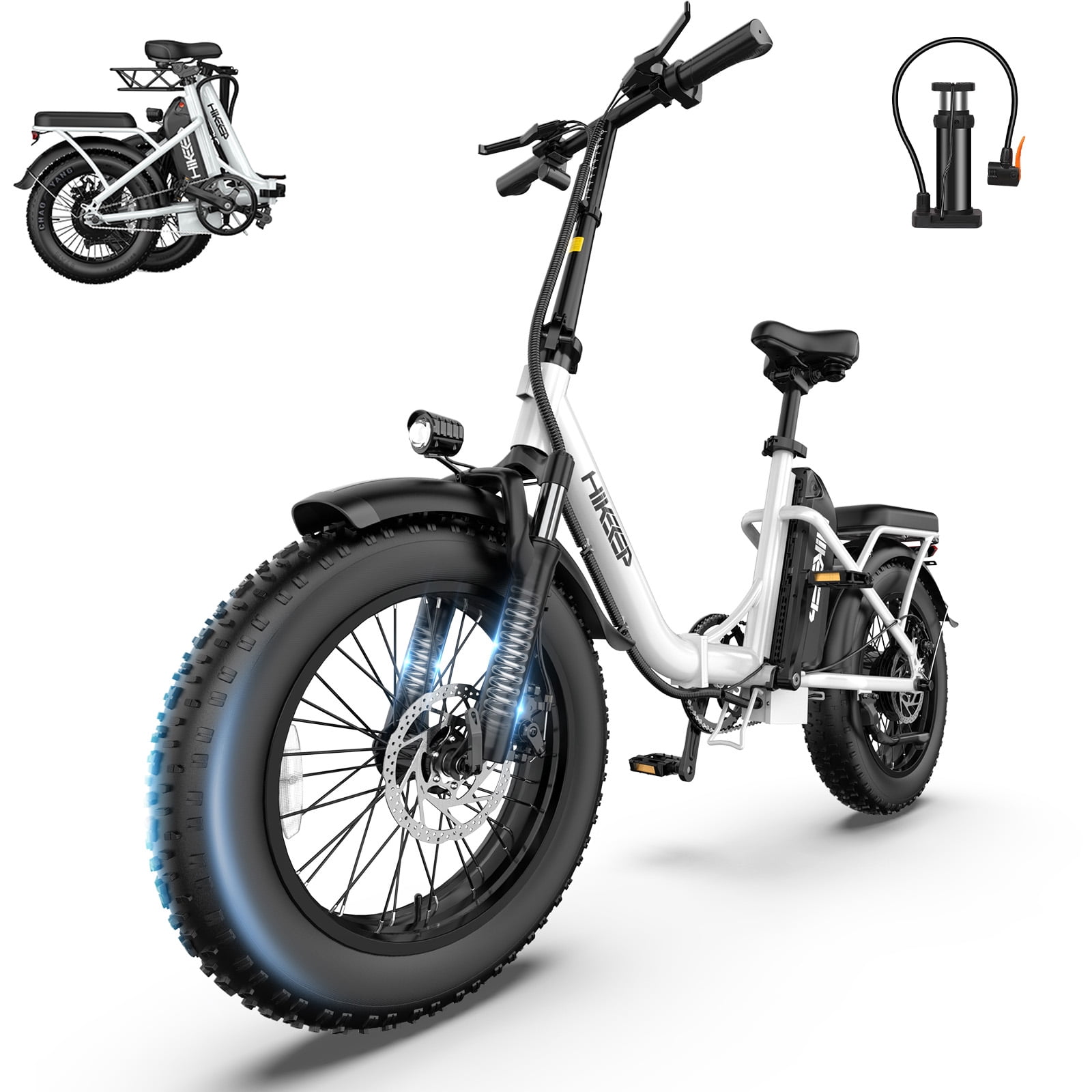 Helokeep 16" Fat Tire Folding Electric Bike for Adults & Women, 1200W Peak, 48V 10Ah Battery, UL2849 Certified, White