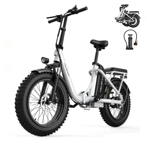 Helokeep COCO-U Step-Thru Folding Electric Bike for Adults, 16"x4.0 Fat Tire, 750W, 48V 10Ah, UL2849-Certified, 20MPH, Front Suspension, White