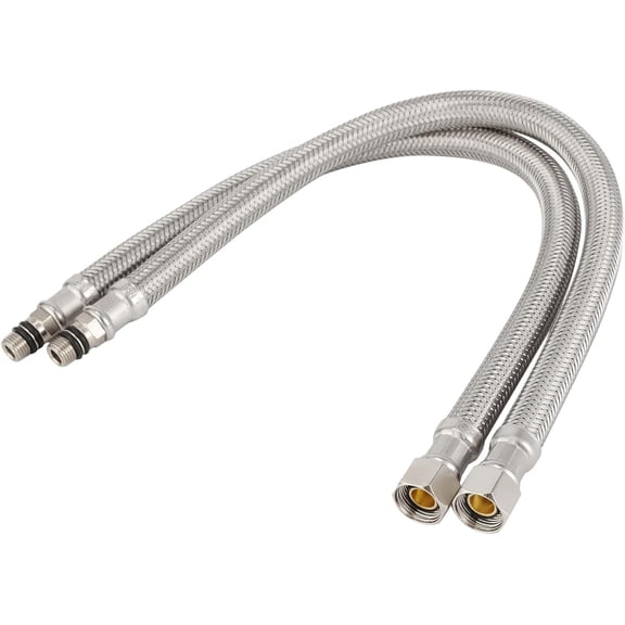 16" Faucet Supply Line, 3/8" Female Compression Thread M10 Male Connector, CUPC Braided Stainless Steel Water Hose for Sink Faucet 2 pcs