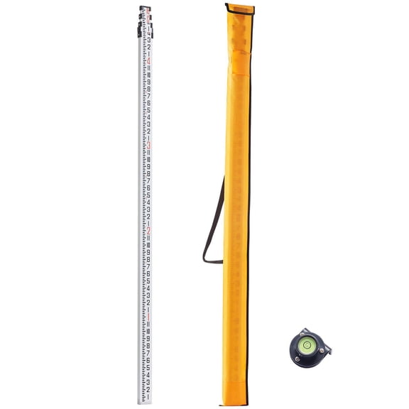 16 Feet 8 Sections Telescopic Aluminum Grade Rod Double Sided 1/8 Inch Scale Leveling Stick with Bubble Level and Carrying Bag for Surveying Walls Floors
