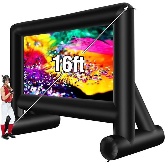 16 Feet Inflatable Projector Screen Outdoor Inflatable Movie Screen with Blower Carry Bag - Front and Rear Projection Blow Up Screen for Backyard Movie Night Pool Party