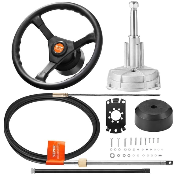 16 Feet Outboard Steering System Kit with 13 Inch Wheel Durable Marine Steering Cable