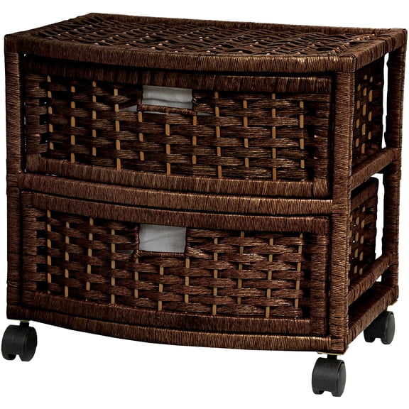 16" Fiber Weave 2 Drawer Chest Side Table - Mocha