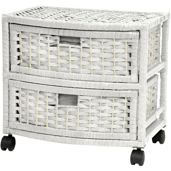 16" Fiber Weave 2 Drawer Chest Side Table - White