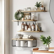16 Floating Shelves W/Frame Wall-Mounted Rustic Decor Set of 4 Wood Storage Bathroom Shelf Over The Toilet, Rustic Brown