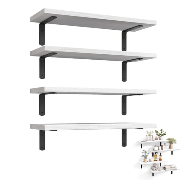 16" Floating Shelves Wall-Mounted Rustic Decor Set of 4 Wood Storage Bathroom Shelf Over The Toilet, White