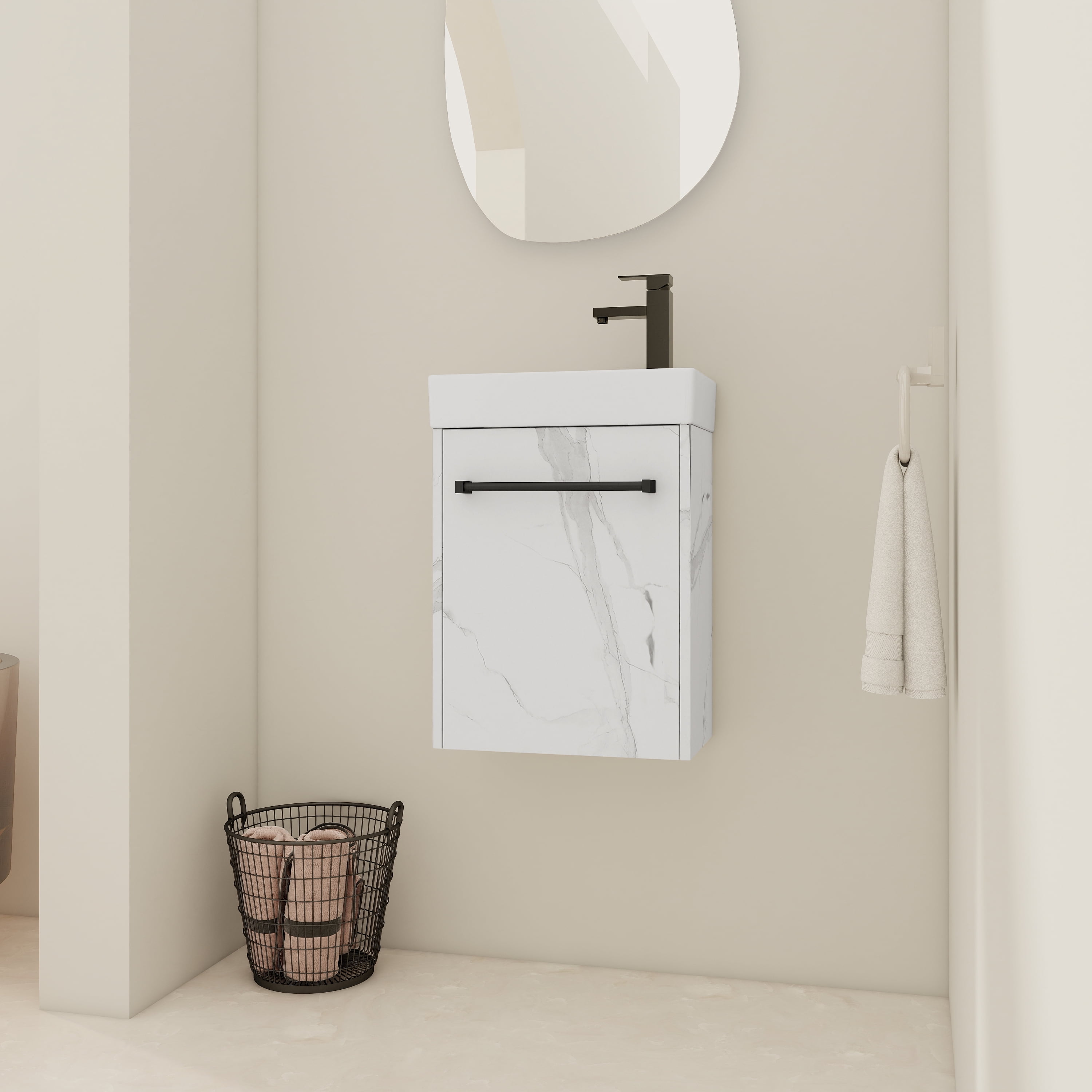 16'' Floating Wall-Mounted Bathroom Vanity with Ceramic Sink & Soft ...