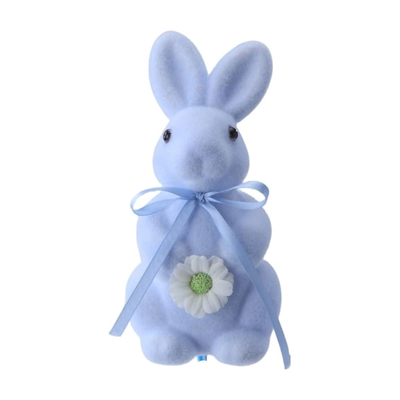 16" Flocked Easter Bunny Floral Pick & Tabletop Statue (2-in-1) - Fuzzy Rabbit Floral Picks for Spring Centerpiece & Vase Filler- Spring Vase Filler & Shelf Decor - Daisy & Ribbon Detail