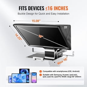 16" Floor Standing Teleprompter with Remote for Webcam & Smartphone - Live Streaming, Video Recording, YouTube, TikTok (Adjustable Height)