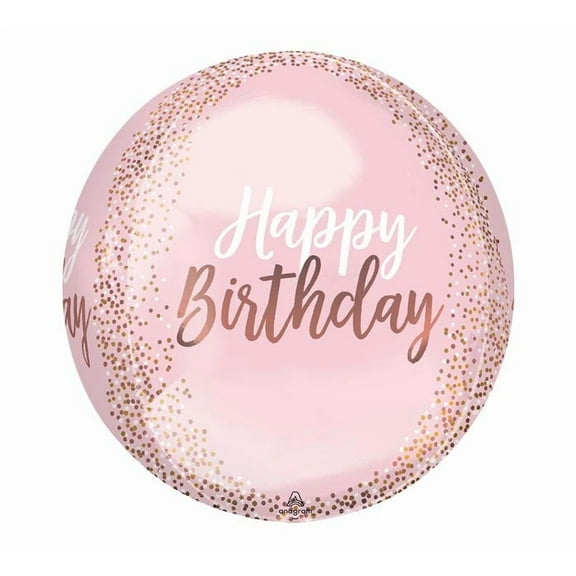 16" Foil Happy Birthday Orbz Balloon with Printed Rose Gold Confetti