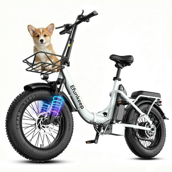 Efunkeep 750W Adult Step-Through Electric Bike, Foldable 16" Fat Tire E-Bike, 50-mile Range, UL Certified, with Basket & Rear Seat