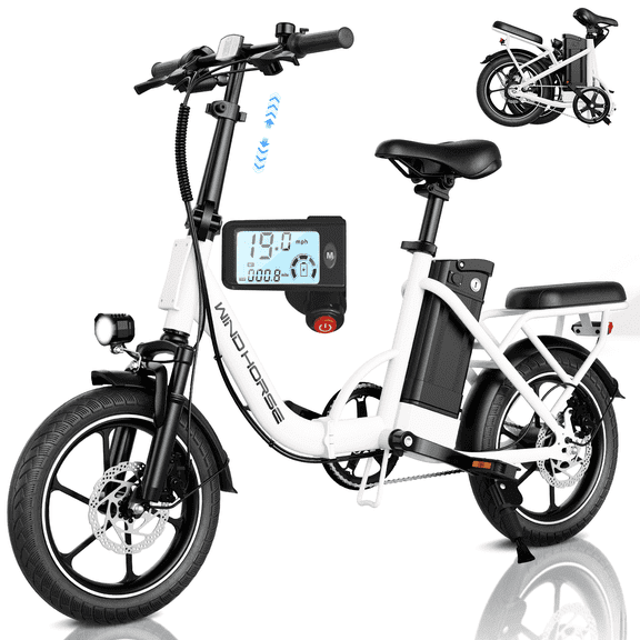 16" Folding Electric Bike for Adults – 630W Peak Motor, 20mph, 19–35miles Pedal Assist, Dual Suspension, Dual Disc Brakes, Removable Battery, LCD Display, Commuter Ebike