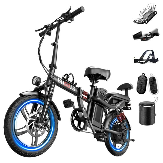 16" Folding Electric Bike for Adults,500W & 48V 15AH,25MPH & 25-45 Miles, Full Suspension Mini Ebike
