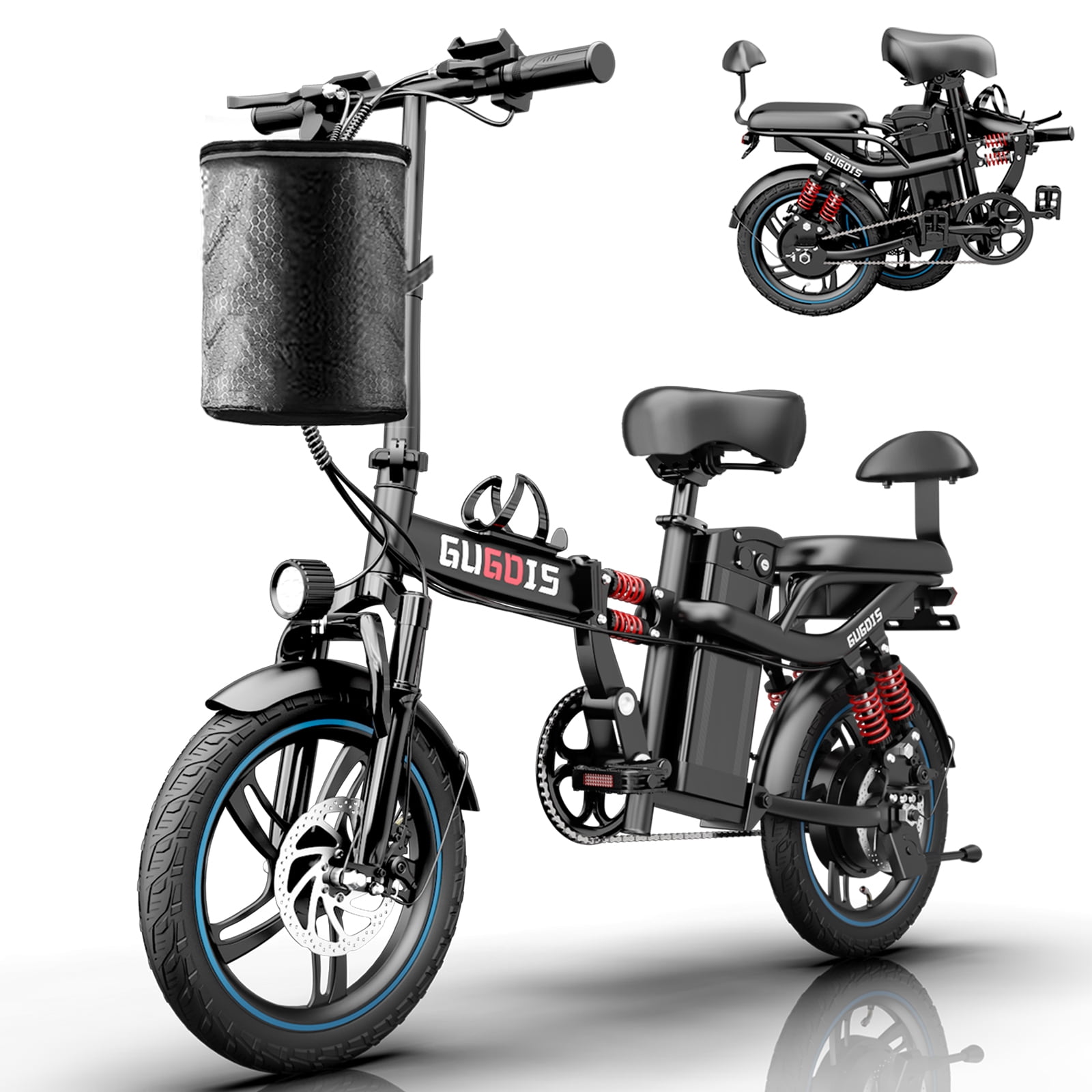 GugoIs 750W Peak Electric Bike, 16" Electric Commuter City Bicycle Low-Step with LCD, 48V 15Ah Removable Battery, Full Suspension, One-Piece Tire Folding Mini Ebike for Adults UL2849