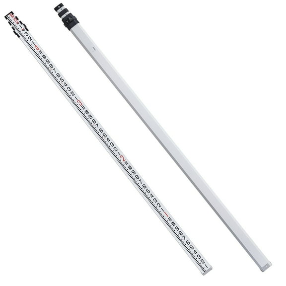 16-Foot Aluminum Grade Rod with Bubble Level, 4-Section Telescopic Measuring Stick for Floor Leveling, Wall Alignment, and Construction Surveying