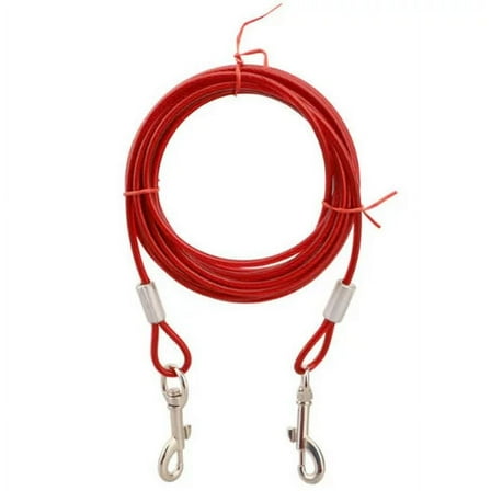 16 Foot Red - Dog Tie-Out Cable Steel Wire Pet Runner Cord Chain Leash up to 150 Pound
