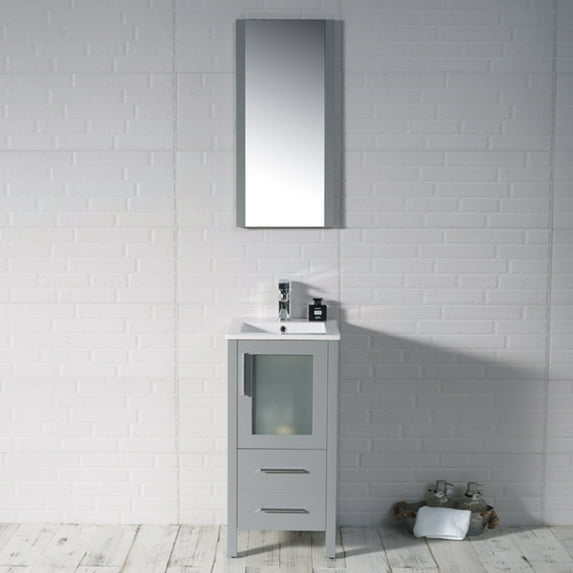 16" Freestanding Bathroom Vanity with Sink & Mirror - Metal Grey